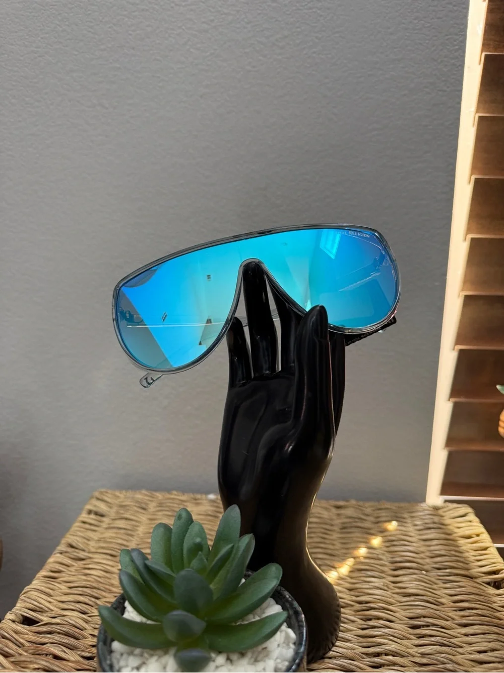 True Religion Blue Mirrored Shield Sunglasses